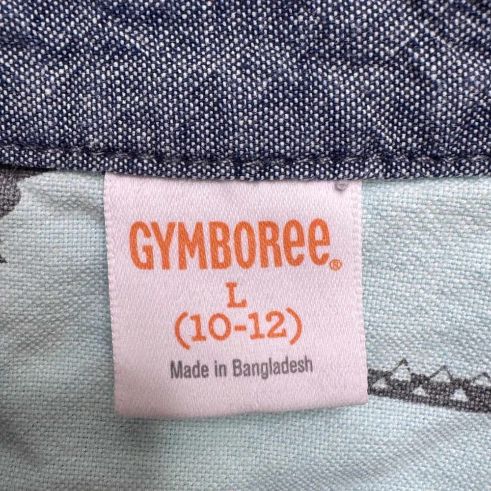 Gymboree Boys Blue Crocodile Print Short Sleeve Button Down Shirt Size L 10-12